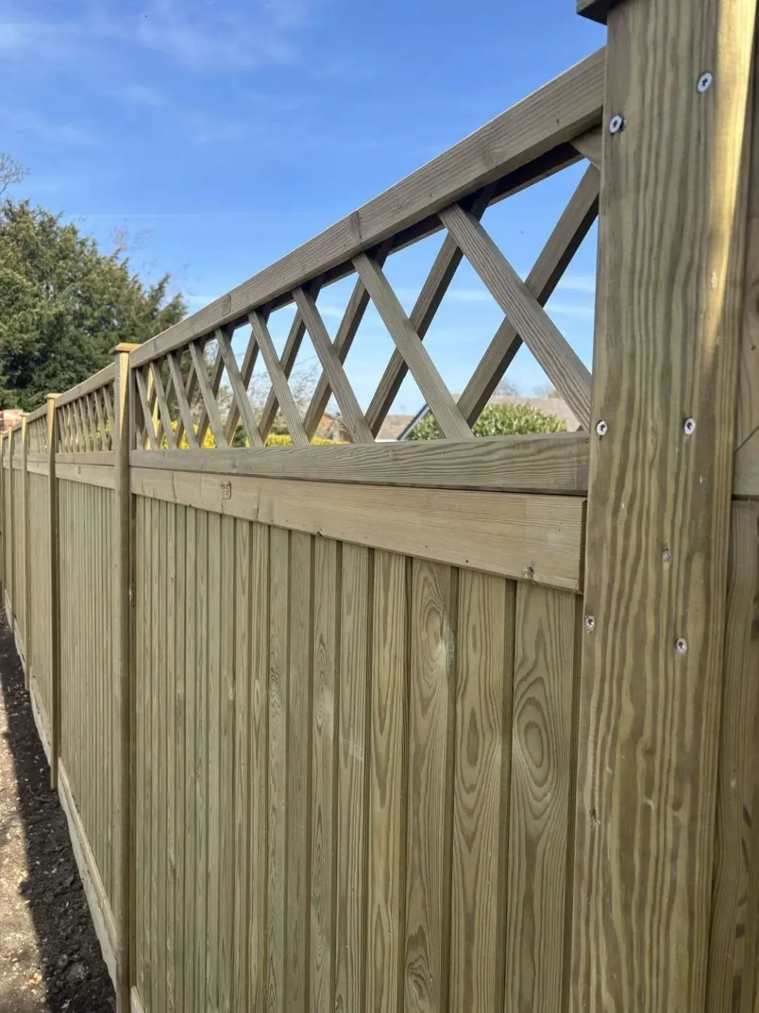 Closeboard fence with a diamond trellis top